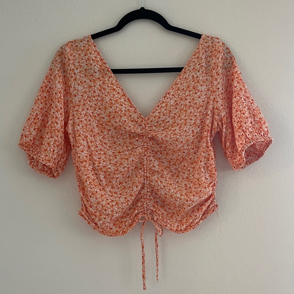 H&M Drawstring Ruched orange top.